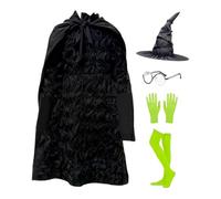Full Witch Costume | Black Witch Dress for Halloween | Breathable Set for Girls Costumes 5-12 Years Friends Classmates