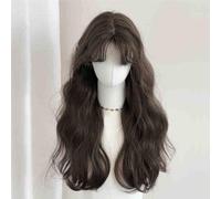 full Women's Gradient Long Curly Wig, Air Straight Bangs Full Headset Synthetic Hair(158 Cold Brown)