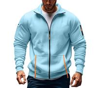 Full Zip Fleece Men Mens Fleece Jackets Full Zip Long Sleeve Solid Color Military Tactical Cargo Sweatshirts Stand Collar Stretchy Sportwears Windbeaker Coat with no Hood