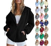 Full Zip Oversized Hoodies for Women UK Cotton Hoodie Drawstring Hooded Jacket With Deep Kangaroo Pockets Petite Ladies Loose Fit Going Out Tops Smart Casual Sweatshirt City Casual Wear Size S Black