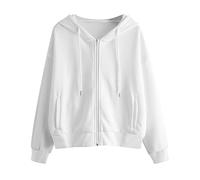 Full Zip Up Solid Sweatshirts and Hoodies for Women Cute Zipper Casual with Hood Jackets Trendy Western with Pocket Hooded Clothes Pullover Workou Essential Fall Preppy 2024 Women's White