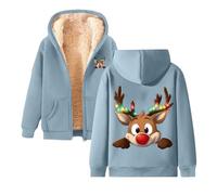 Full Zip Womens Fleece Jacket Casual Reindeer Print Christmas Hoodies Winter Warm Teddy Lined Hoodie Women'S Sherpa Long Sleeve Thick Warm Coats Cosy Soft Leisure Oversized Jumper With Pocket