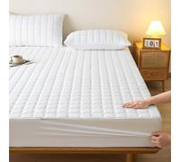 Full Zipped Mattress Protector Customizable Quilted Mattress Cover Zip Up Bed Fitted Sheet Double/Single/King Mattress Topper Washable Anti-dust 360°Total Mattress Encasement Cover(150x200+20cm,White)