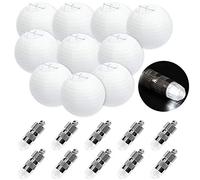 FullBerg ® Paper Lanterns 15 cm White Lanterns + 10 Warm White Mini LED Balloons Lights, Round Lampshade Wedding Party Decoration Paper Lamps 6 Inches