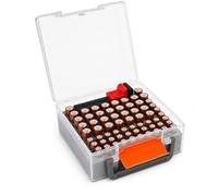 FULLCASE Battery Organizer Storage Case with Tester for AA AAA Batteries | 34 AA/30 AAA Batteries, Compact Plastic Battery Holder, for Kitchen Junk Drawer, Toolbox, Camping Kit