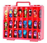 FULLCASE Organiser Aufbewahrungskoffer für Hot Wheels Die-Cast Fahrzeuge Geschenkset Spielzeugautos, Holder Behälter Tasche für Streichholzschachtel-Autos für Hotwheels Auto-48 Fächer-Rot(nur Box)