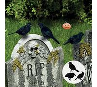 FullGen 3 Pack Halloween Crows Artificial Feathered Crows Realistic Raven Birds Decorations Outoor Halloween Decorations For Yard Garden Atmosphere Decoration
