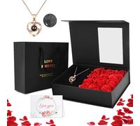 FullGen Preserved Rose, Eternal Rose Gift Box with I Love You Necklace in 100 Language for Her,12-Rose Jewelry Box Gift for Lover Valentine's Day,Anniversary, Mother's Day, Christmas