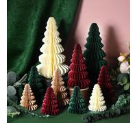 Fullhawl 10 Pcs Paper Honeycomb Christmas Trees 4/6/7/10 Inch 3D Xmas Paper Trees Green Red Brown Beige Cozy Christmas Table Ornament