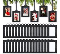 Fullhawl 100 Pcs Christmas Tree Picture Frames Hanging Christmas Picture Frame Ornaments 2x3 Inch Black Photo Frames Mini Glitter Paper Picture Frame with Ribbon for Family Photo Wall Table Decor