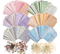 Fullhawl 186 Pcs Textured Scrapbook Paper and Mesh Fabric Assorted Scrapbook Supplies Journaling Scrapbooking 20 Sheets Flowers Stickers 10 Sheets Butterfly Paper for Planner Junk Journal Retro Crafts