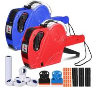 Fullhawl 2 Pack 8 Digits Price Gun for Retail Price Tag Gun Kit with 8000 Blank White Labels & 6 Ink Refill & 2 Label Scrapes & 20 Plastic Blades Price Label Gun for Retail Office Shop (Red, Blue)