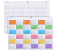 Fullhawl 2 Pcs 3" x 5" Index Card Holder Sleeve 36 Card Slots Organizer Holder, Pocket Chart, Oxford Note Sleeve, Hanging Wall Mount Pocket for Studying, Organizing, Office, Library Tracking Workflow