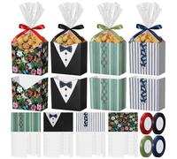 Fullhawl 24 Set Father's Day Popcorn Boxes with Clear OPP Bag and Ribbon Father's Day Paper Treat Gift Boxes Funny Dad Gift for Father's Day Birthday Pop Party Favors