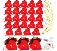 Fullhawl 24 Sets Valentines Heart Shaped Flowers Gift Boxes Bouquet Storage Bucket with 72 Gold Butterfly 100 Flower Pins and 24 Greeting Card for Wedding Florist Bridal Shower(Red)