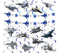 Fullhawl 26 Pcs Airplane Party Supplies Banner Garland Fighter Party Decoration Hanging Swirls Decor Jet Banner for Pilot Retirement Baby Shower Airplane Aviation Themed Birthday Decorations