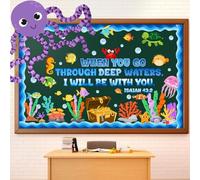 Fullhawl 3D Sea Animals Bulletin Board Classroom Decorations Ocean Bulletin Board Borders DIY Octopus Religious Bible Verse Cutouts for Summer Sunday School Classroom Wall Supplies