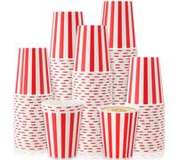 Fullhawl 50 Pcs Red Stripe Disposable Paper Cups for Christmas Carnival Party 9oz Disposable Drinking Cups Set Striped Paper Cups Supplies Birthday Carnival Circus Decorations for Coffee Tea Juice