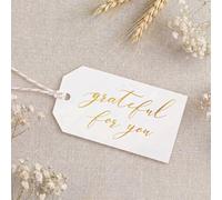 Fullhawl 50 Pcs Thank You Gift Tags Grateful for You Tags with String Craft Thankful Labels Place Cards Paper Labels for Valentine's Day Holiday Wedding Baby Shower Wrapping(White Gold)