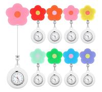 Fullhawl 8 Pcs Retractable Nurse Watch for Nurse Doctor Appreciation Gift Clip on Lapel Watch Brooch Decoration Badge Reel, multicolor, Flower