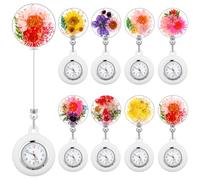 Fullhawl 8 Pcs Retractable Nurse Watch for Nurse Doctor Appreciation Gift Clip on Lapel Watch Brooch Decoration Badge Reel, multicolor, Fresh Flowers
