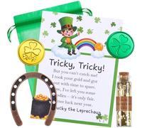 Fullhawl St. Patrick's Day Leprechaun Trap Kit Leprechaun Letter Shamrock Green Gold Coins Printed Note Mini Gold Glitter in Corked Bottle for Irish Trap Gift Party Decor Supplies(Horseshoe)