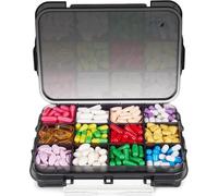 Fullicon Extra Large Pill Box, 12 Compartments, Black | Holds 100 Capsules or 39 Fish Oils, Silicone Seal Keeps Pills Dry, 3 Safety Buckles, Removable Dividers