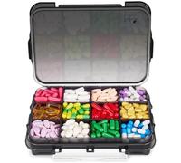 Fullicon Extra Large Pill Box Organiser with 12 Compartments, Large Travel Pill Box for Supplement with 3 Secured Buckles, Daily Moisture Proof Vitamin Box with Removable Dividers (Black)