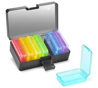 Fullicon Pill Boxes 7 Day 1 Times a Day, Travel Pill Organiser 7 Day, Dossett Pill Box 7 Day, Daily Pill Box Organiser with Labels (Black Rainbow)