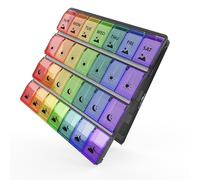 Fullicon Quick Refill Weekly Pill Boxes 4 Times a Day, Large Capacity Pill Box with Secure Lids, Pill Organiser for Daily Vitamins, Supplements & Fish Oil (Black Rainbow)