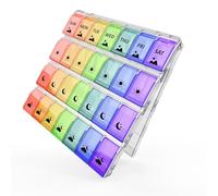 Fullicon Quick Refill Weekly Pill Boxes 4 Times a Day, Large Capacity Pill Box with Secure Lids, Pill Organiser for Daily Vitamins, Supplements & Fish Oil (Clear Rainbow)