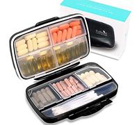 Fullicon Travel Pill Box Organiser Large Portable, Oversize 8 Compartment Pill Boxes/Holder, Vitamin/Medication Case - Airtight & Moistureproof (Black)