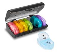 Fullicon Weekly Pill Box 2 Times a Day, Travel 7 Day, Rainbow | Each Box Holds 8 Fish Oils, Double Lids Never Pop Open, One Box Per Day With AM PM Icons, Fade-Proof Print