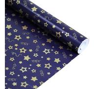FullJoyHut 43cm x 20M Blue Christmas Wrapping Paper Roll, Xmas Gift Wrap with Stars Patterns, Includes Strings and Tape for Christmas Holiday Decoration
