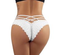 FULLJOYLOVE Comfort Knickers for Women Valentine's Day Sexy Thongs Lace Hipster Panties Plus Size Briefs Smooth Underwear White