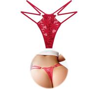 FULLJOYLOVE French Knickers for Women Plus Size Sexy Lace Thong Brazilian Knickers Button Up Seamless Knickers Underwear Hipster Panties Sexy Ladies Briefs Bikini Cheeky Thongs Red UK 14
