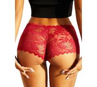 FULLJOYLOVE French Knickers Women Plus Size Lace Knickers Cotton Brazilian Underwear Hipster Panties Sexy Ladies Briefs Bikini Cheeky Thongs Red UK 12
