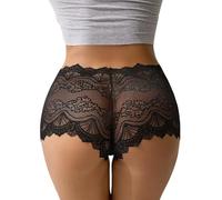 FULLJOYLOVE French Knickers Women Plus Size Lace Thong Cotton Crotch Brazilian Underwear Hipster Panties Sexy Ladies Briefs Bikini Cheeky Thongs Black UK 20