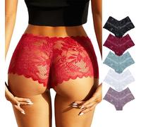 FULLJOYLOVE Lace Thongs for Women Plus Size Naughty Tangas Knickers Ladies Lace Underwear Sexy Stretchy Hollow Panties Briefs 5 Pack L