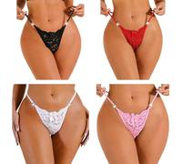 FULLJOYLOVE Lace Thongs for Women Plus Size Naughty Tangas Knickers Waist Belt Drill Ladies Lace Underwear Sexy Stretchy Hollow Panties Briefs Black Red White Pink L