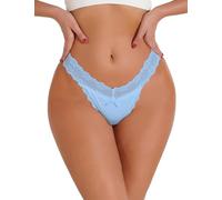 FULLJOYLOVE Lace Thongs for Women Sexy Knickers Underwear Stretchy Soft Cotton Thong Hipster G String UK Blue M