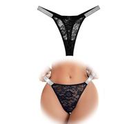 FULLJOYLOVE Women Lace Knickers Sexy Shiny Panties Rhinestone Strap Thongs One-piece G-String Brazilian Cheeky Bikini Underwear Black M