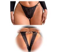FULLJOYLOVE Women's Floral Lace Thongs Micro G-strings Cut Out Sexy Panties Hollow Out Knickers Plus Size Tanga Briefs French Underwear Black