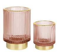 FullMeet Makeup Brush Holder 2 Pack, Glass Cosmetic Makeup Brush Organizer, Storage Organizer for Paint Brush, Pen, Pencil, Eyeliner, Bathroom Counter, Dresser, Bedroom Storage Cup-Pink S+L