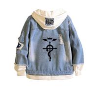 Fullmet-al Alchemi-st Mens Denim Jackets, Comfortable Long Sleeve Hooded, Printed Hoodies are Ideal for Fans, tops(Blue1,3XL)