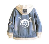 Fullmet-al Alchemi-st Mens Denim Jackets, Comfortable Long Sleeve Hooded, Printed Hoodies are Ideal for Fans, tops(Blue5,3XL)