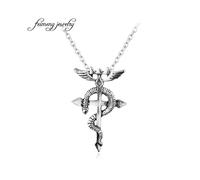 Fullmetal Alchemist Edward Elric Chain Pendant Dragon Wing With Cross Necklace Punk Style Cross Necklace Accessories