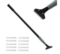 FullMonty Heavy Duty 4-inch Carbon Steel Blade Floor Scraper, 10 Blades, 45-inch Long PVC Handle, Sturdy and Durable, Removes Tile, Linoleum, Carpet, Paint Quickly and Easily