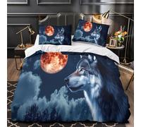 FullMoonWolf 3D Printing Comforter Cover 3-Piece Premium Microfibre Stain-Resistant NightWildernessStyle Quilt Cover 2 Pillow Shams Zippered Closure Bed Ensemble Family Guests Super king（260x220cm）