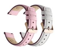 Fullmosa 18mm Leather Watch Straps, Quick Release Watch Strap for Women Men, 2 Pack Soft Replacement Bands with Stainless Steel Buckle, White+Pink & Rose+Rose